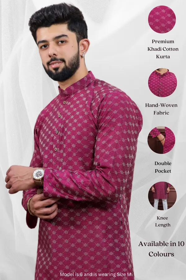 Wine_Cotton_Woven_Texture_Kurta