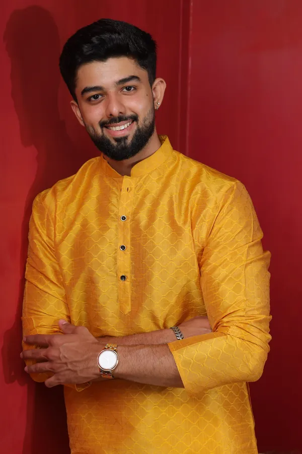 Yellow_Silk_Jacquard_Woven_Texture_Kurta