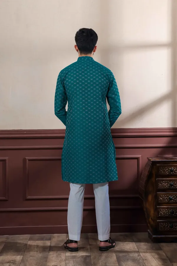 Teal_Cotton_Woven_Texture_Ethnic_Set