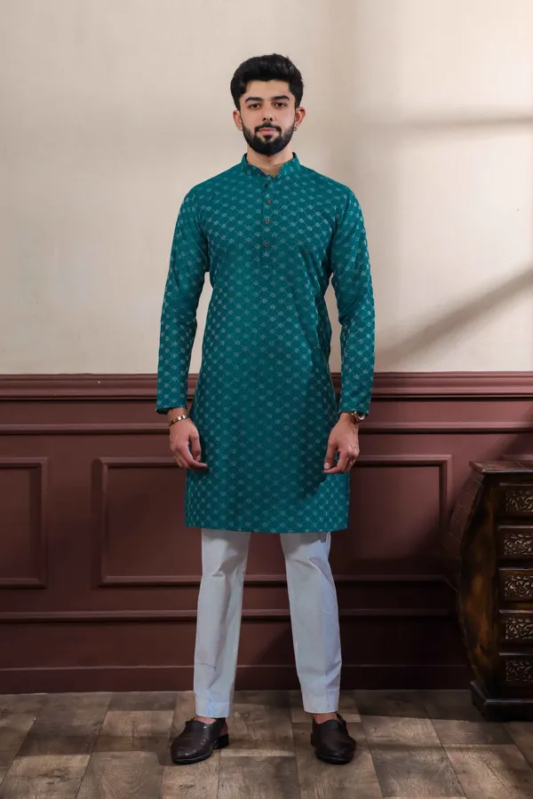 Teal_Cotton_Woven_Texture_Ethnic_Set