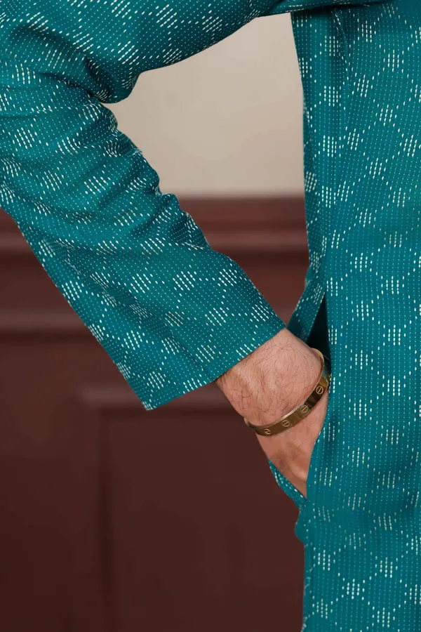 Teal_Cotton_Woven_Texture_Ethnic_Set