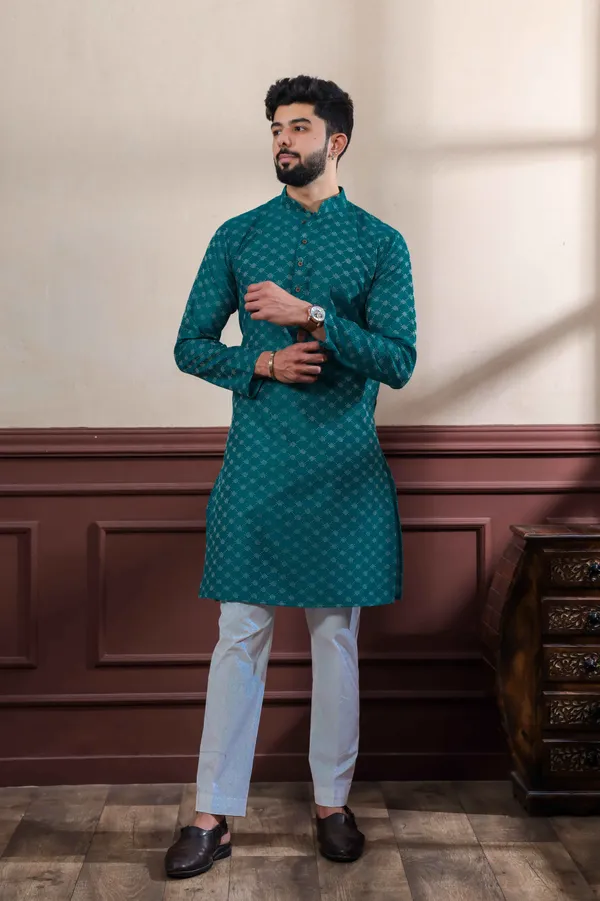 Teal_Cotton_Woven_Texture_Ethnic_Set