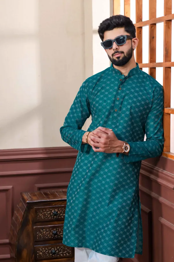 Teal_Cotton_Woven_Texture_Ethnic_Set