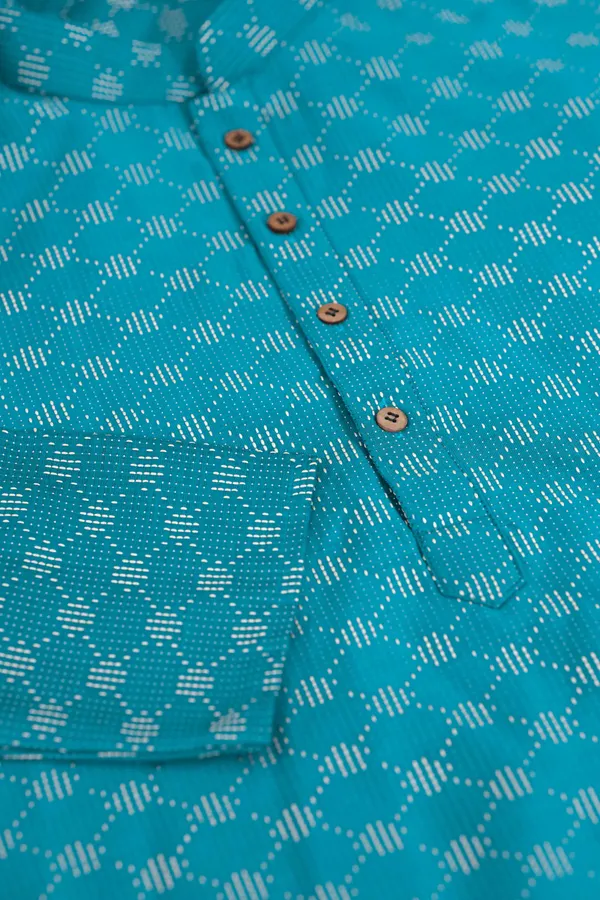 Teal_Cotton_Woven_Texture_Ethnic_Set