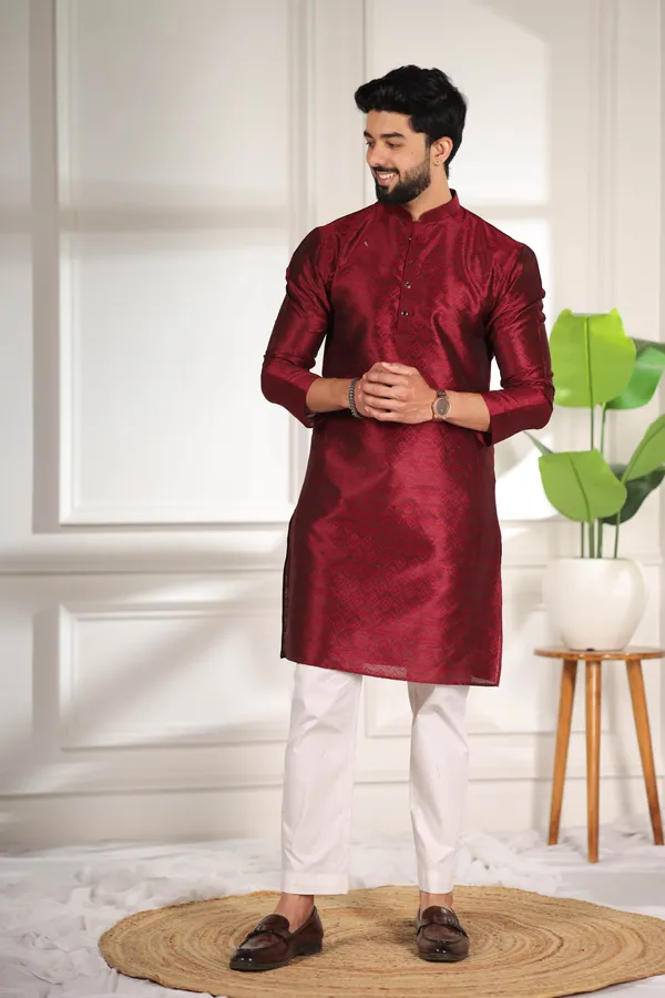 Maroon_Silk_Jacquard_Woven_Texture_Ethnic_Set