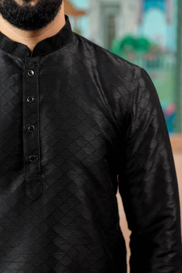 Black_Silk_Jacquard_Woven_Texture_Kurta