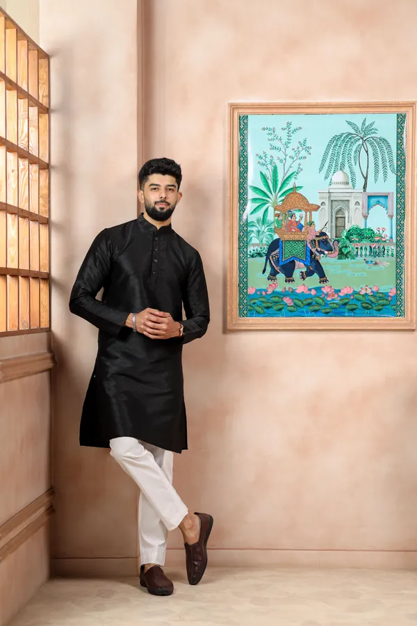 Black_Silk_Jacquard_Woven_Texture_Kurta