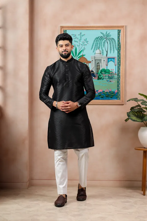 Black_Silk_Jacquard_Woven_Texture_Kurta