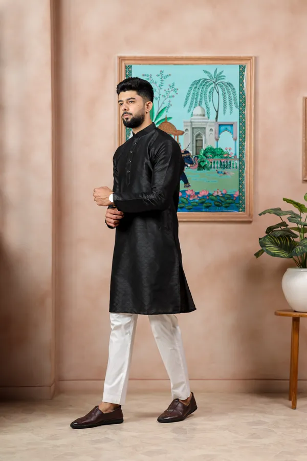Black_Silk_Jacquard_Woven_Texture_Kurta