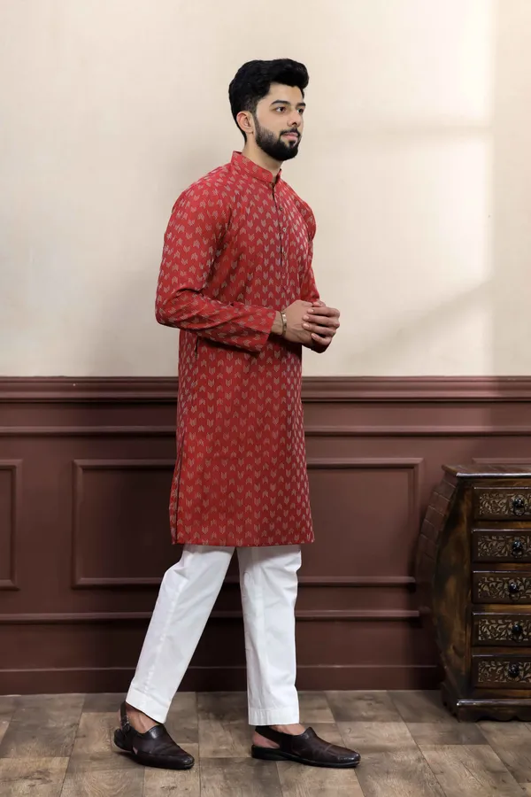 Maroon_Cotton_Woven_Texture_Kurta
