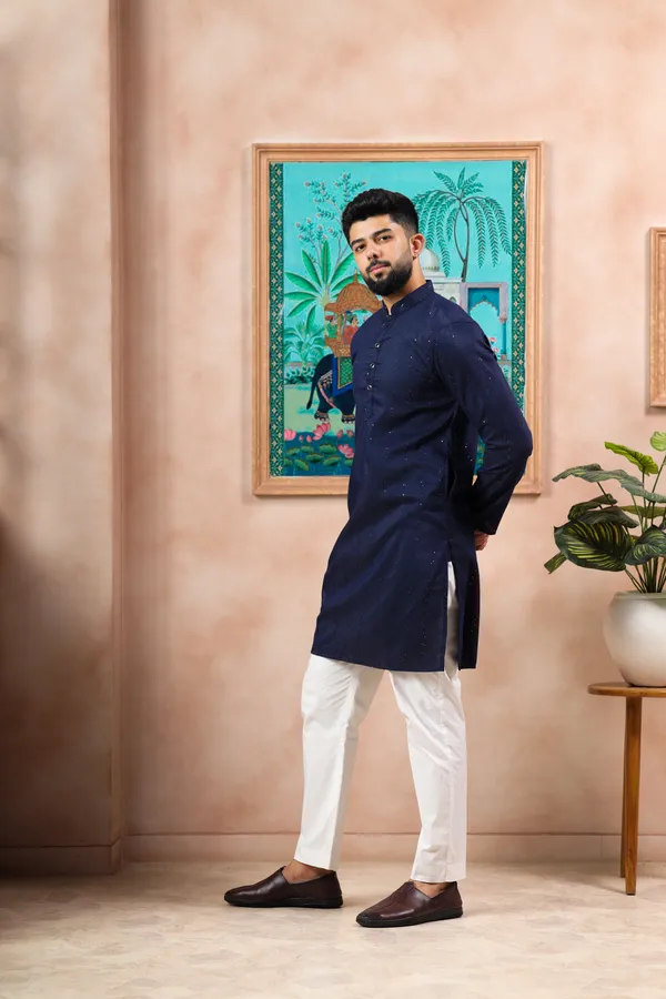 Navy_Cotton_Silk_Dobby_Texture_with_Sequins_Kurta