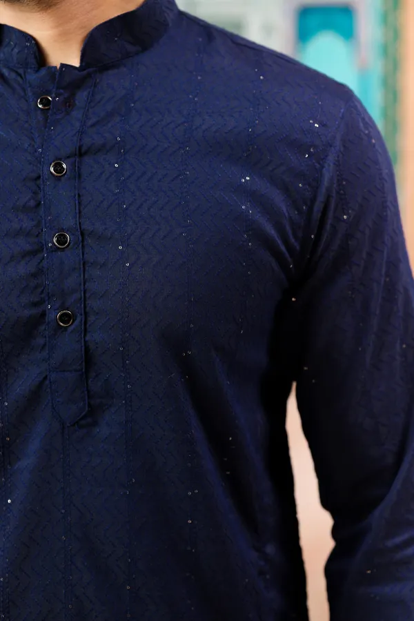 Navy_Cotton_Silk_Dobby_Texture_with_Sequins_Kurta