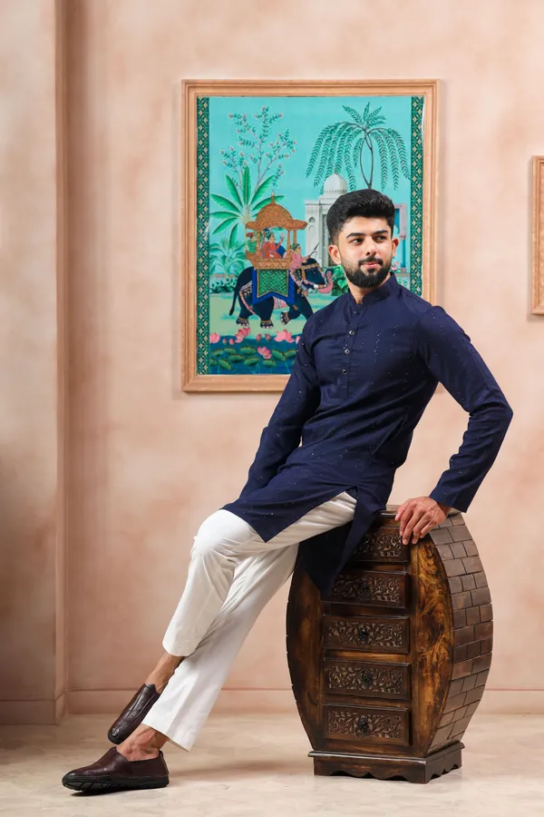 Navy_Cotton_Silk_Dobby_Texture_with_Sequins_Kurta