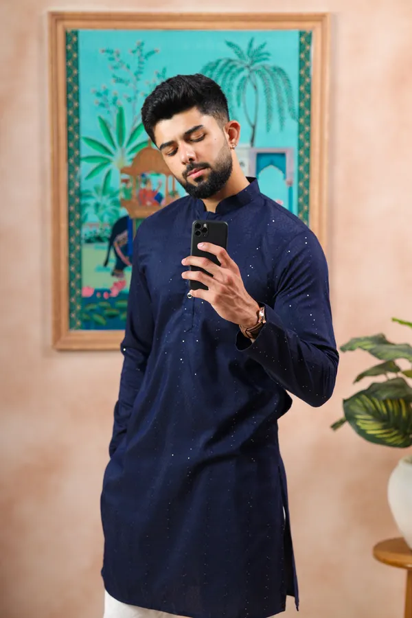 Navy_Cotton_Silk_Dobby_Texture_with_Sequins_Kurta