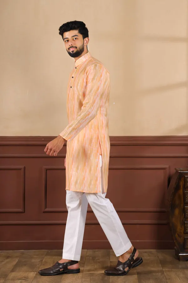 Peach_Linen_Digital_Print_Kurta