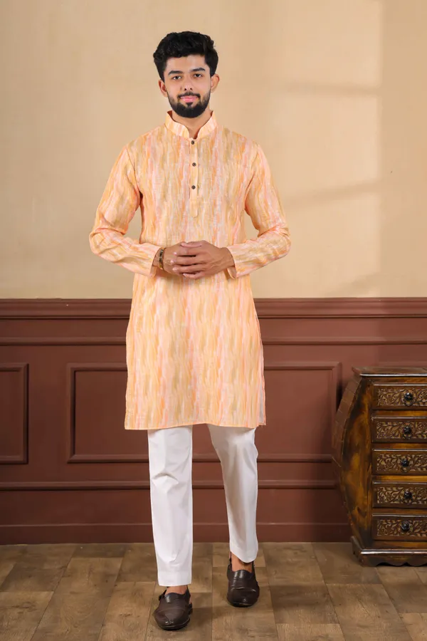 Peach_Linen_Digital_Print_Kurta