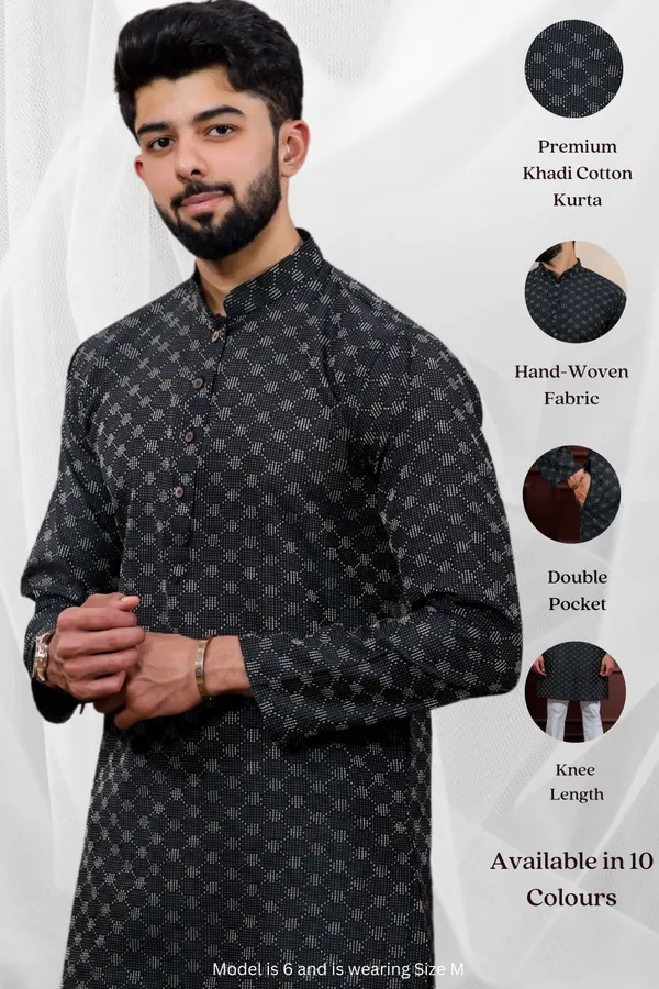 Black_Cotton_Woven_Texture_Kurta