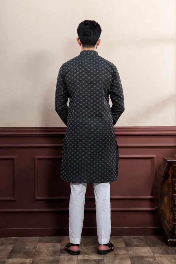 Black_Cotton_Woven_Texture_Kurta