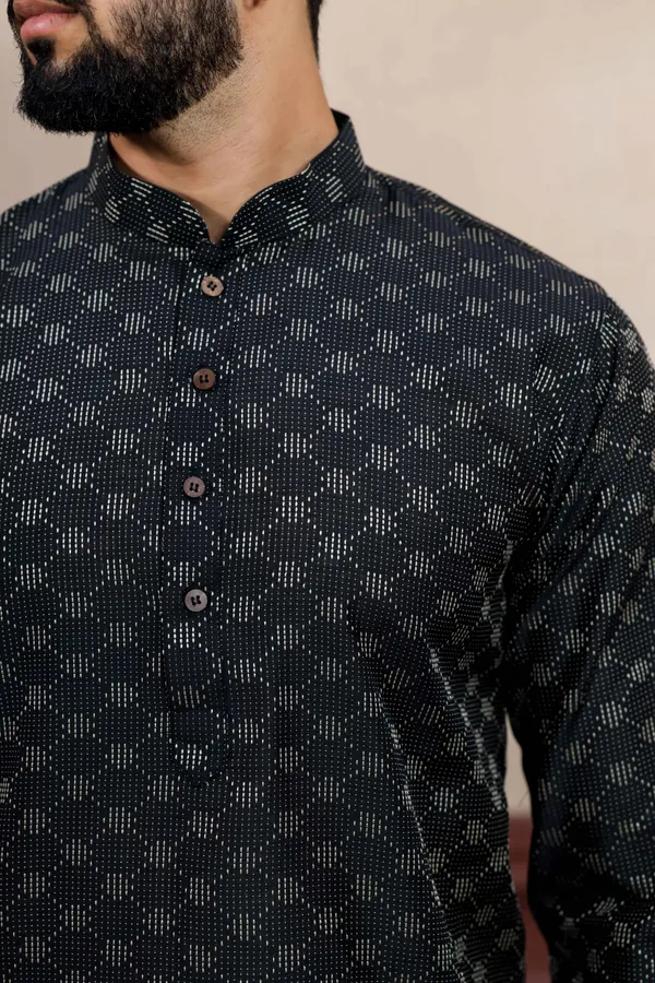 Black_Cotton_Woven_Texture_Kurta
