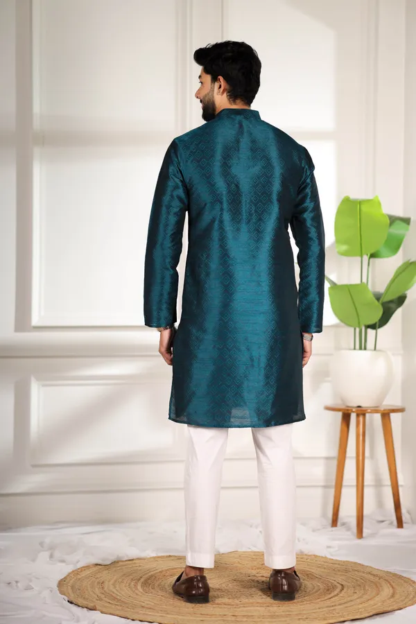 Teal_Silk_Jacquard_Woven_Texture_Ethnic_Set
