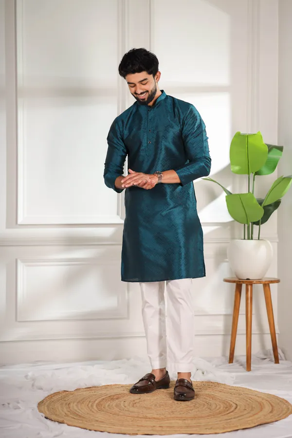 Teal_Silk_Jacquard_Woven_Texture_Ethnic_Set