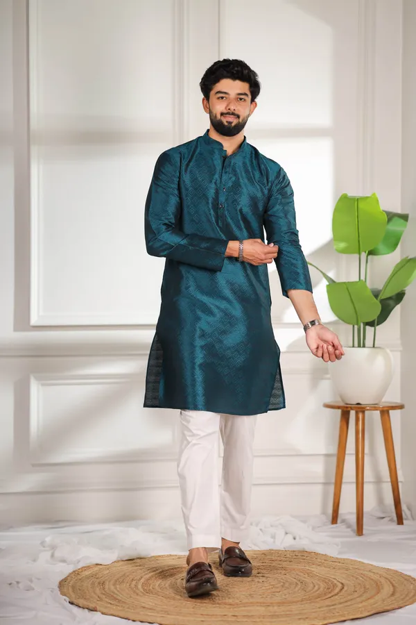 Teal_Silk_Jacquard_Woven_Texture_Ethnic_Set