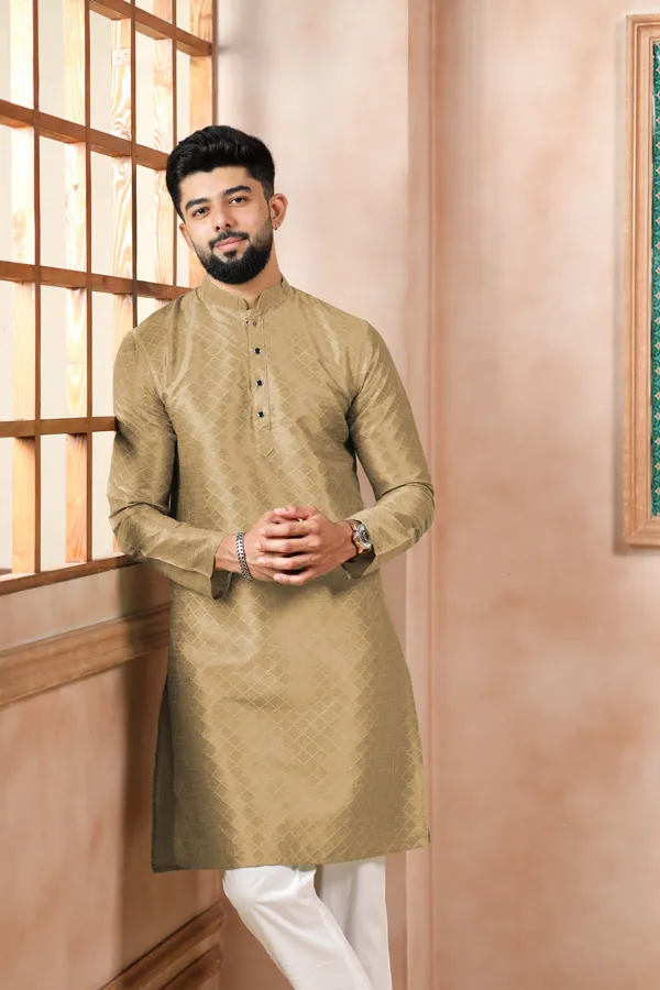 Biege_Silk_Jacquard_Woven_Texture_Kurta