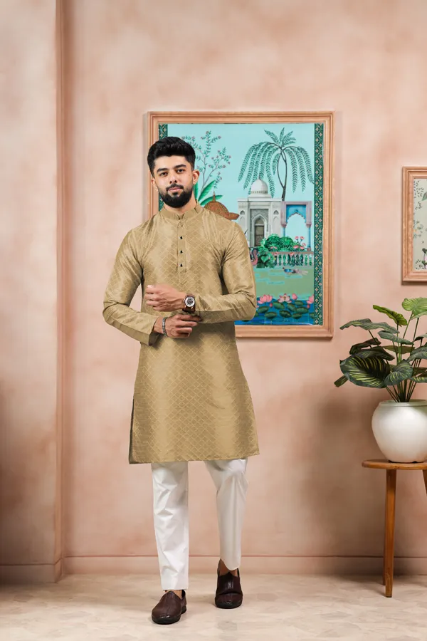 Biege_Silk_Jacquard_Woven_Texture_Kurta