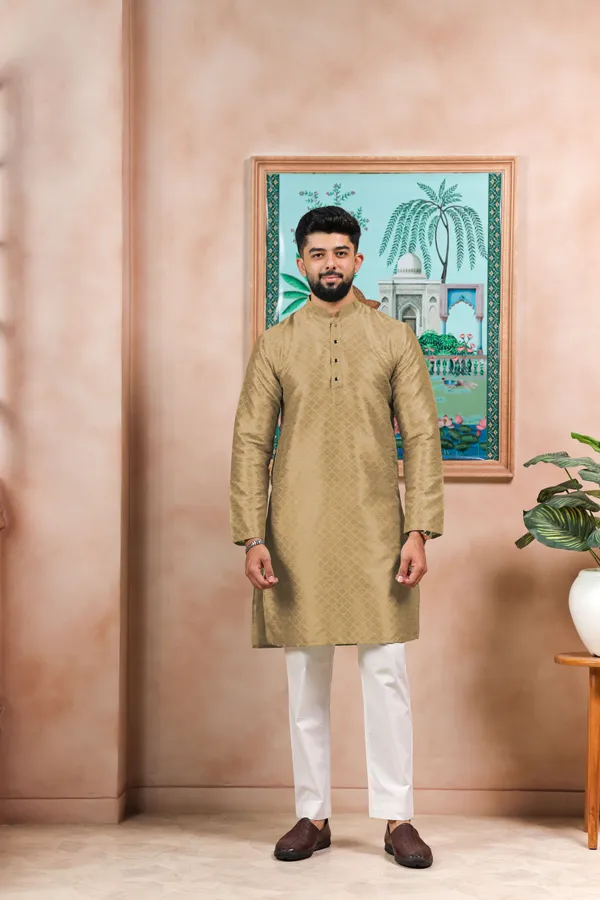 Biege_Silk_Jacquard_Woven_Texture_Kurta