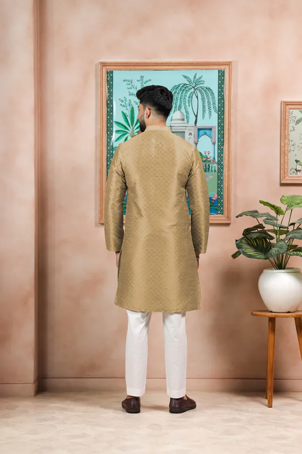 Biege_Silk_Jacquard_Woven_Texture_Kurta