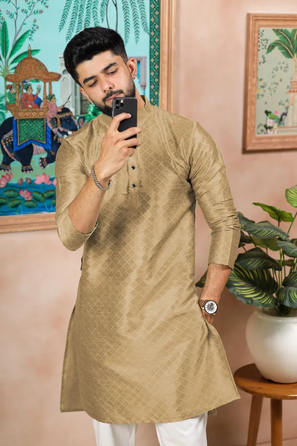Biege_Silk_Jacquard_Woven_Texture_Kurta