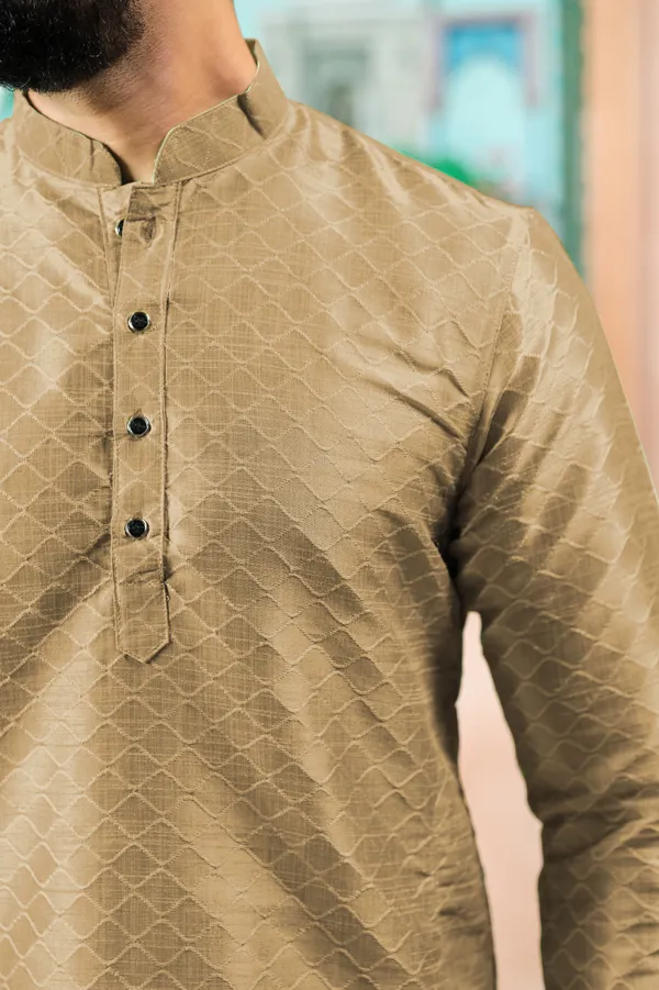 Biege_Silk_Jacquard_Woven_Texture_Kurta