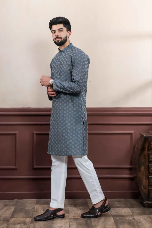 Grey_Cotton_Woven_Texture_Kurta