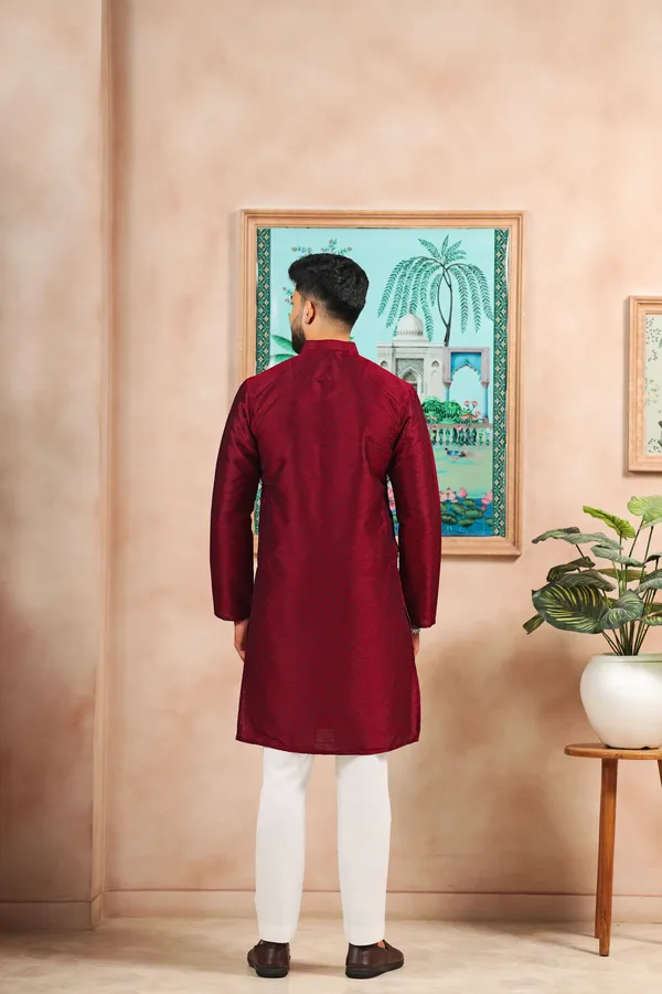 Maroon_Silk_Jacquard_Woven_Texture_Kurta