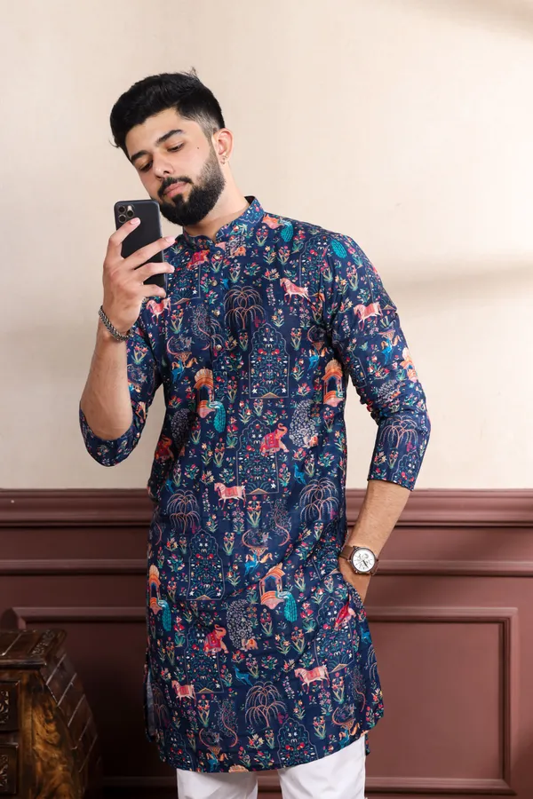 Navy_Cotton_Digital_Print_Kurta