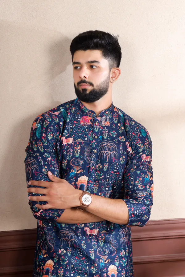 Navy_Cotton_Digital_Print_Kurta