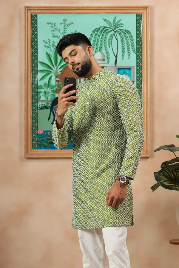 Dark_Green_Cotton_Silk_Embroidered_With_Sequins_Kurta