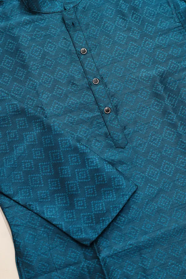 Teal_Silk_Jacquard_Woven_Texture_Kurta