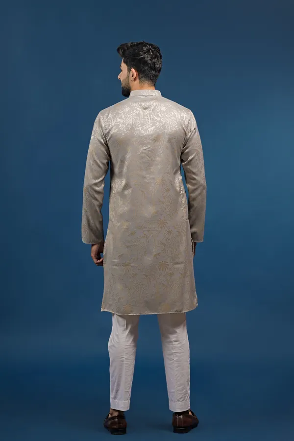 Grey_Cotton_Silk_Jacquard_Texture_Kurta