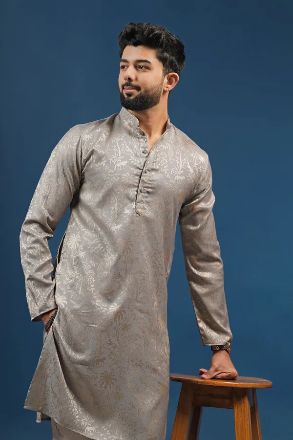 Grey_Cotton_Silk_Jacquard_Texture_Kurta