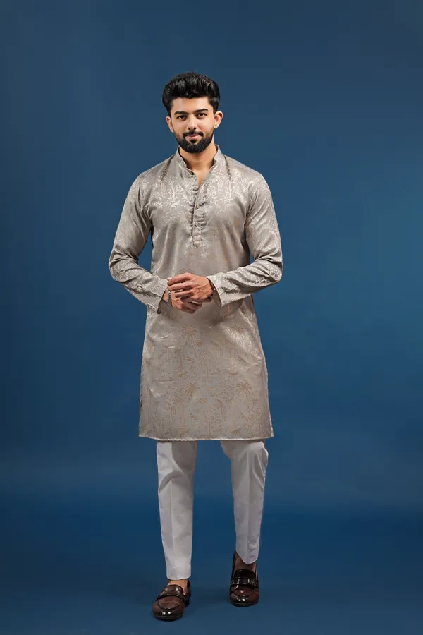 Grey_Cotton_Silk_Jacquard_Texture_Kurta