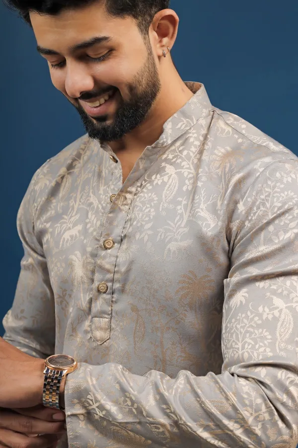 Grey_Cotton_Silk_Jacquard_Texture_Kurta