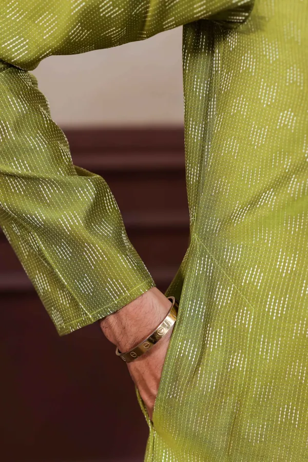Dark_Green_Cotton_Woven_Texture_Ethnic_Set