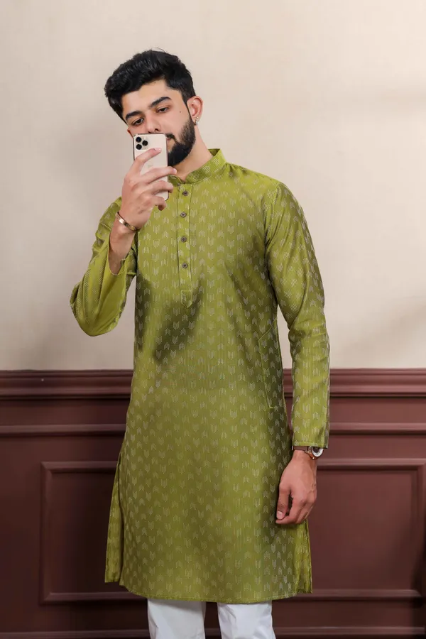 Dark_Green_Cotton_Woven_Texture_Ethnic_Set