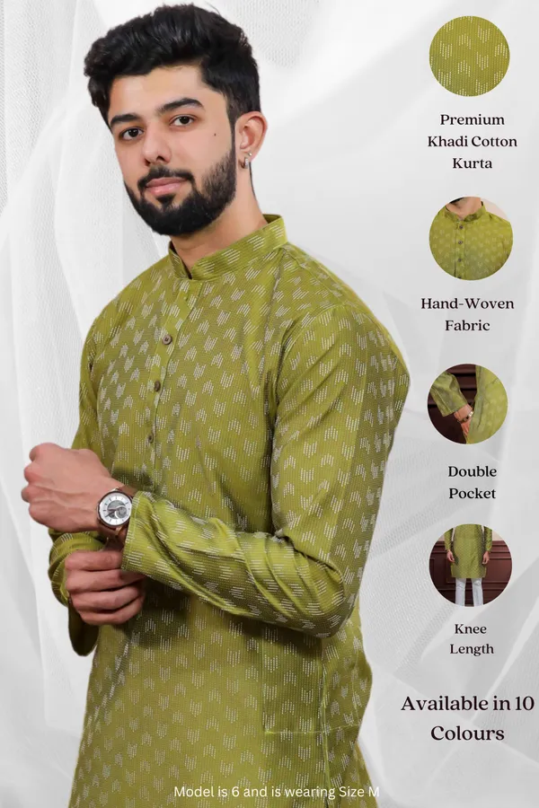 Dark_Green_Cotton_Woven_Texture_Ethnic_Set