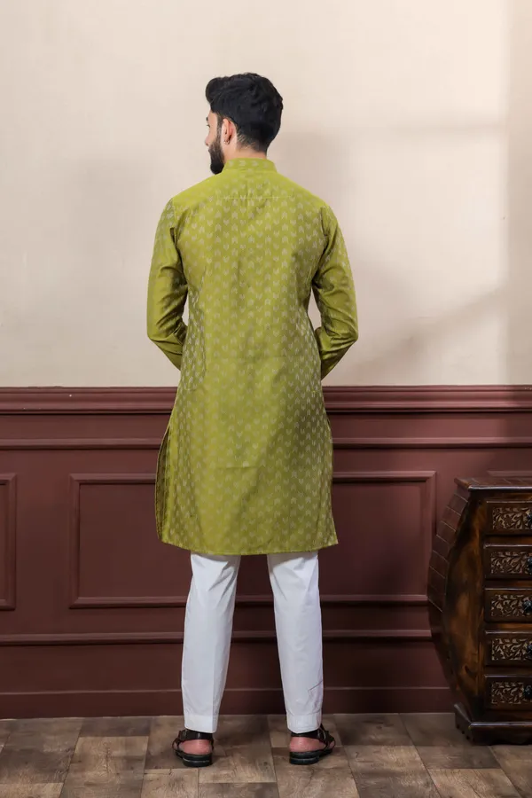 Dark_Green_Cotton_Woven_Texture_Ethnic_Set