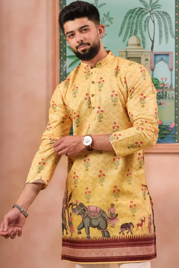 Yellow_Cotton_Zari_thread_Work_with_Animal_Print_Kurta