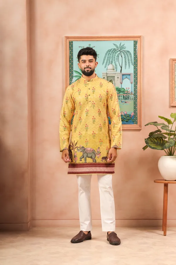 Yellow_Cotton_Zari_thread_Work_with_Animal_Print_Kurta