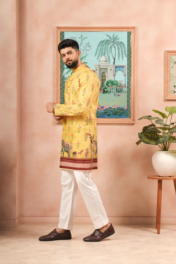 Yellow_Cotton_Zari_thread_Work_with_Animal_Print_Kurta