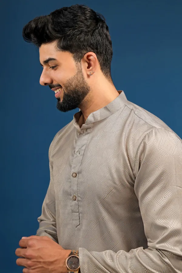 Grey_Cotton_Silk_Jacquard_Texture_Kurta